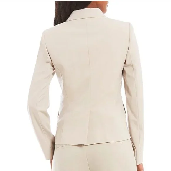 Calvin Klein Tan Petite Notch Collar Long Sleeve Blazer With Gold Buttons - Picture 5 of 10